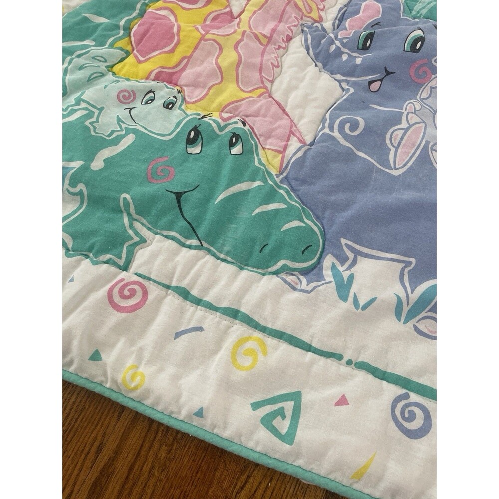 Vintage 80s 90s Gerber Baby Quilt Blanket Pastel Jungle Baby Mommy Animal Print - Picture 8 of 8